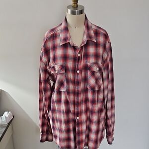 ARIZONA JEANS MENS SIZE XXL 100% COTTON Red and Blue Plaid Button-Up Shirt